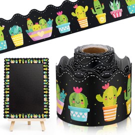 Breling 36/65 ft Cactus Border for Bulletin Board Scalloped Rolled Border Trim Black Board for Classroom School Office Wall Desk Chalkboard Decoration (2.95 Inch X 36 ft)