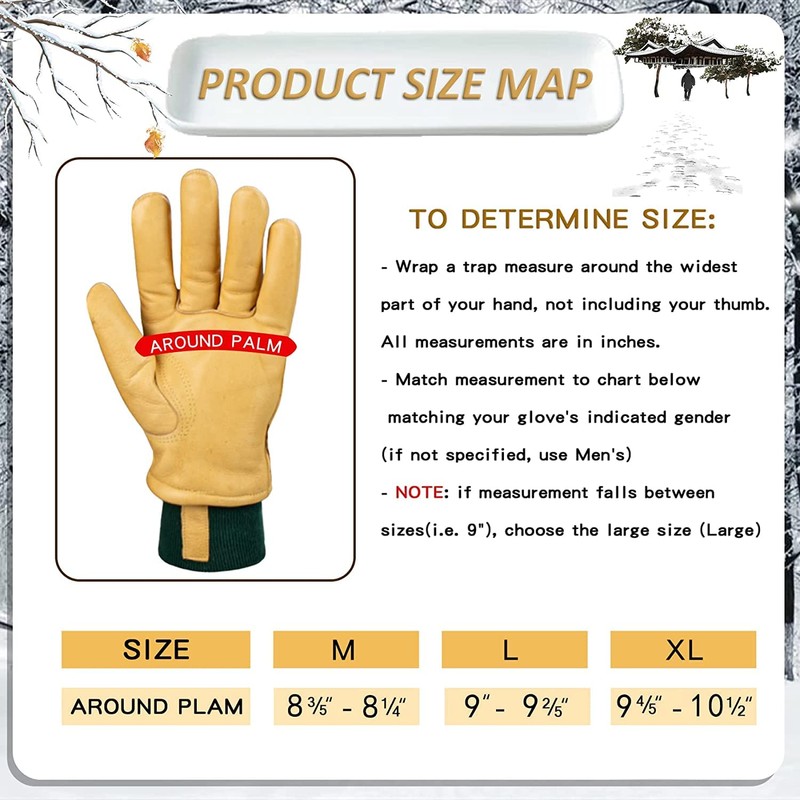 FEISHDEK Waterproof Work Gloves for Men, Winter Insulated Leather Work