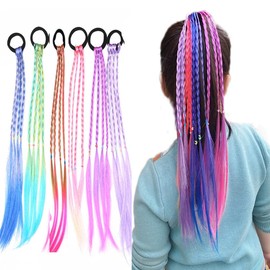 Girls Clip In Braids Dreadlocks Braid Bobbles Scrunchies Party Hair Dress Up (1, Purple)