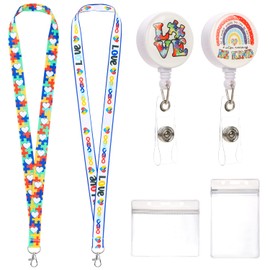 DREMISI 6 Pack Autism Awareness Retractable ID Badge Holder with Neck Lanyards and Clear PVC Card Holders Autism Puzzle Piece Lanyards Key Chain with waterproof Id Holder Colorful Nursing Badge Holder