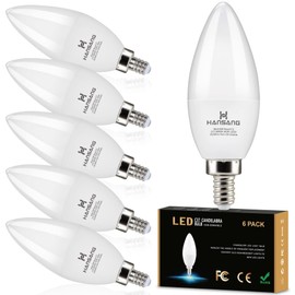 hansang E12 Candelabra LED Light Bulbs 6000K Cool Daylight White, Small Base Type B Light Bulb for Chandelier, 6W 60Watt Equivalent, B11 Ceiling Fan Light Bulbs, 600 Lumen, Non-dimmable, 6 Pack