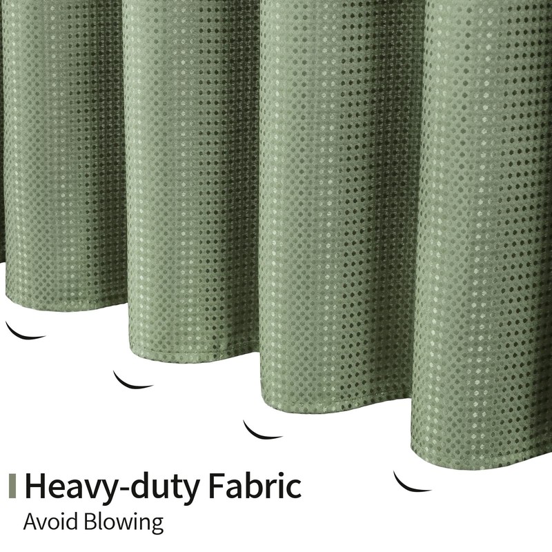 MitoVilla Green Waffle Shower Curtain Set with Snap-in Liner, Modern