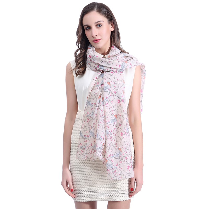 Lina & Lily Robin Bird Print Women's Large Scarf Lightweight