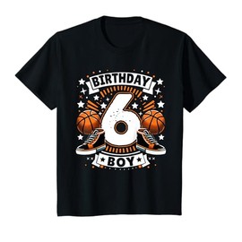 Kids 6th Birthday Boy 6 Year Old Boy Basketball Birthday Party T-Shirt