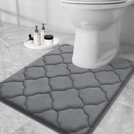 OLANLY Memory Foam Toilet Rugs U-Shaped 24x20, Ultra Soft and Absorbent Bathroom Rugs, Non-Slip Thick Toilet Bath Mat, Machine Wash Dry, Contour Bath Rugs for Toilet Base, Dark Grey