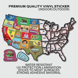 Gunjovi RV State Visited Travel USA Map Vinyl Sticker - Camper Trailer Decals for Window with State Flag - Road Trip Map of America - Waterproof, UV Protection for Window, Door or Wall (Fontastic)