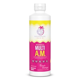 Sunwarrior Liquid Multivitamins for Women Immune Support Supplement with B Vitamins D3 Lions Mane Ginseng Curcumin MCT Oil | Multi AM for Her, Peach M