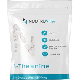 L Theanine 200 mg 180 Capsules for Relaxation, Stress Relief, Sleep and Concentration, Vegan L-Theanine, No Artificial Fillers, Allergen Free Nootrovita