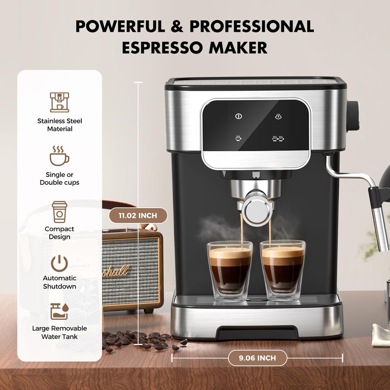 LERTIN Espresso Machine 20 Bar, Professional Espresso Maker With Auto