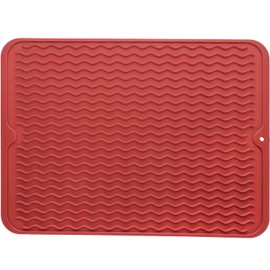 MicoYang Silicone Dish Drying Mat for Multiple Usage,Easy clean,Eco-friendly,Heat-resistant Silicone Mat for Kitchen Counter or Sink,Refrigerator or Drawer liner Red L 16 inches x 12 inches