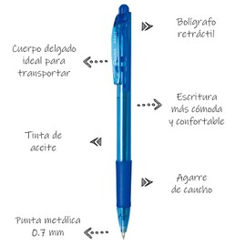Pentel BK417-C Bolígrafo Wow, Retráctil BK417-C, Punta Fina con Grip, Azul