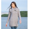 SAOL 100% Irish Merino Wool Women Classic Cable Coat (Grey,