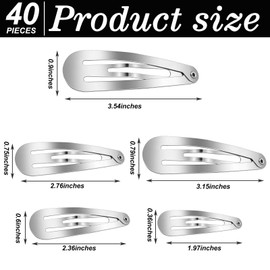 WILLBOND 40 Piece Barrettes Women Snap Hair Clips Women Large Metal Snap Nonslip Hair Clip Accessories, 3.5 Inch, 3.1 Inch, 2.8 Inch, 2.4 Inch, 2 Inch(Silver)
