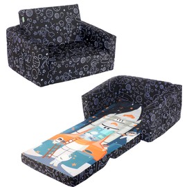 MallBest Kids Sofas Children's Sofa Bed Baby's Upholstered Couch Sleepover Chair Flipout Open Recliner (Black/Rocket)