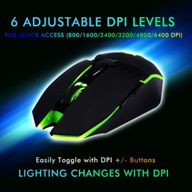 LYCANDER LMC378 Gaming-Maus, kabelgebunden, Optische USB-Mäuse mit Einstellbarer Dpi, bis zu 6400, 7 Tasten, LED, 1, 5 m Kabel