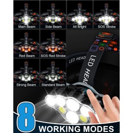 Rechargeable Headlamp, 8 LED Bright Headlamp with Red Light, IPX4 Waterproof USB Headlight, Head Lamp, 8 Modes for Outdoor Running Hunting Hiking Camping Gear