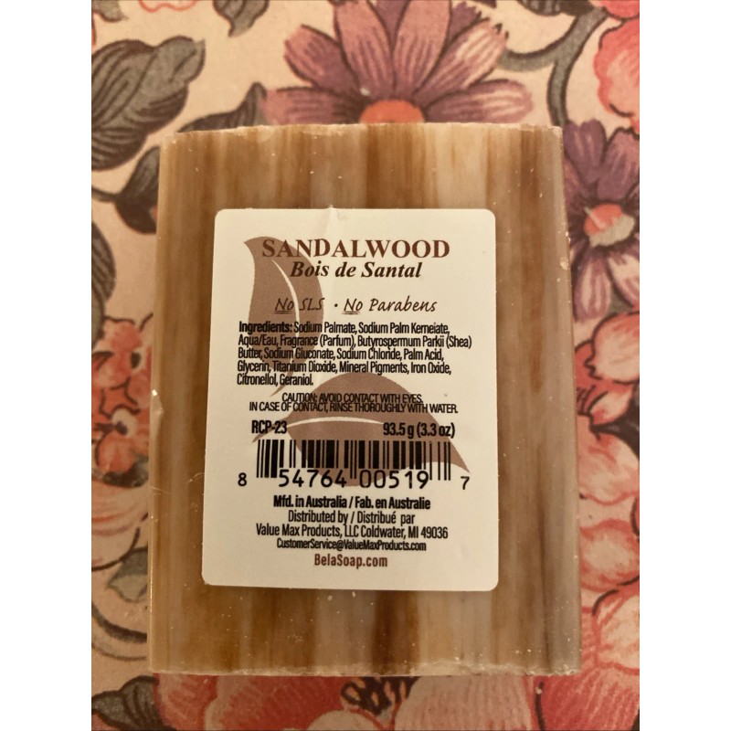Bela Sandalwood Parfum Natural Organic Plant-Based Bar Soap Made In
