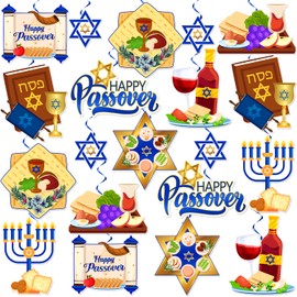 36Pcs Passover Decorations Hanging Swirls, NO-DIY Passover Decor Hanging Decorations, Happy Passover Decorations Pesach Star of David Jewish Festival Holiday Party Hanging Swirls