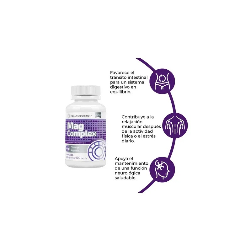 Healthaddiction Pack Citrato Magnesio Mag Complex Cápsulas 400mg Gluten Azúcar