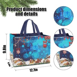 16PCS Christmas Gift Bags with Gift Tags, Large Christmas Tote Bags with Handles, Reusable Christmas Treat Bags Non-Woven Christmas Bags for Xmas Gifts Wrapping Party Supplies, 12.8"×9.8"×6.7 (A)