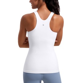 CRZ YOGA Butterluxe Womens Racerback High Neck Tank Top - with Built in Bra Workout Padded Yoga Athletic Camisole White X-Large
