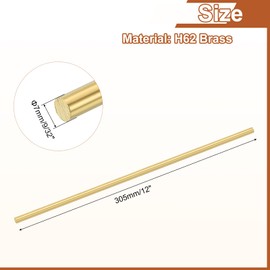 sourcing map 1 Pcs 9/32"(7mm) Dia Brass Solid Round Rod, 12"(305mm) Length H62 Brass Lathe Bar Stock Round Brass Rod for DIY Crafts Industry Construction