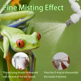 Eadabok Reptile Terrariums Misting Accessories kit, Adjustable Dual-Head Reptile Mister Nozzles, with 16ft 1/4 inch Tube, White