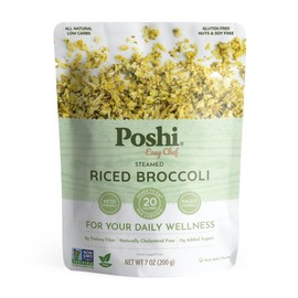 POSHI Riced Broccoli | All Natural, Fully Cooked, Ready to Eat, Non-GMO, Low Calorie + Carb, Gluten Free, Vegetable Rice, Meals, On The Go, Plant-Based, Healthy, Veggies (7oz, 6 Pack)