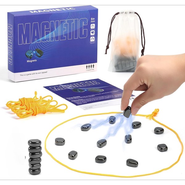 Magnetic Chess Set with 28 Travel-Stones, 3 String & Portable