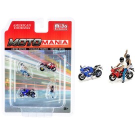DCD "Motomania" 4 piece Diecast Set (2 Figurines and 2 Motorcycles) for 1/64 Scale Models by American Diorama