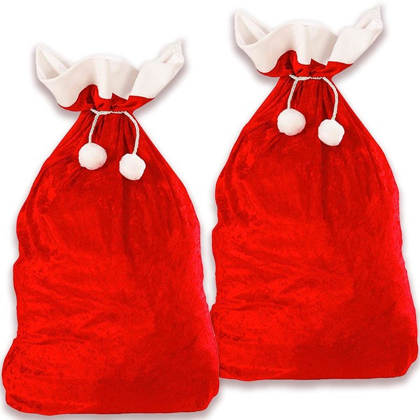 Jonami Hotte de Père Noël - 2 Grand Sac Cadeau de Noel Rouge en Velour Sacs Cadeaux Rouge et Blanc Deguisement pour la Fête de Noel (70 x 110 cm)