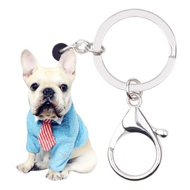 DUOWEI Sitting Blue Suit French Bulldog Keychain Acrylic Cute Pet Keyring Bag Purse for Women Girls (Blue)