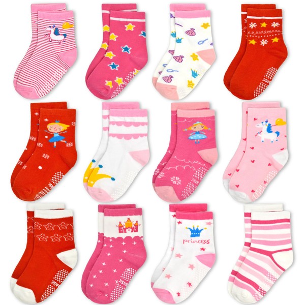 GRPSKCOS Toddler Girls Socks, 12 Pack Non Slip Crew Socks