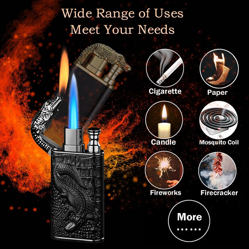 Torch Lighter, Relief Crocodile Magic Dual Flame Lighter with Adjusting