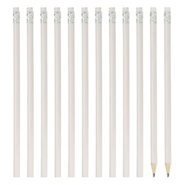 PATIKIL Round Wooden Pencils Bulk, 12 Pack HB Graphite Pencils with Eraser for Office Supplies, Engineering Marking Writing Art Drawing Supplies, White
