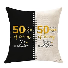 50 Years of Marriage Gifts for Couple - Mr. Right and Mrs. Always Right Gifts Anniversary Cushion Cover for Husband Wife 50th Wedding Gifts for Grandma Grandpa Wedding Anniversary Keepsake (50th)