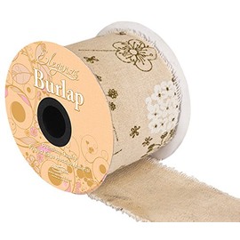 Eleganza 70mm Burlap Frayed Edge Illustrated Flower, Multi-Colour x 1 Metre