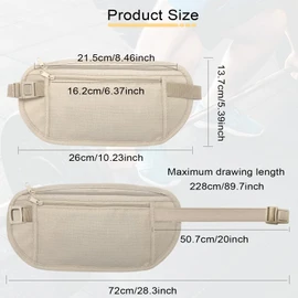 FuninCrea Money Belt, Nylon Fanny Pack Hidden Belt Bag with RFID Blocking for Women Men, Anti-Theft Waist Pack Under Clothes with Adjustable Buckle for Travel, Running, Hiking, Cycling (Black+Khaki)