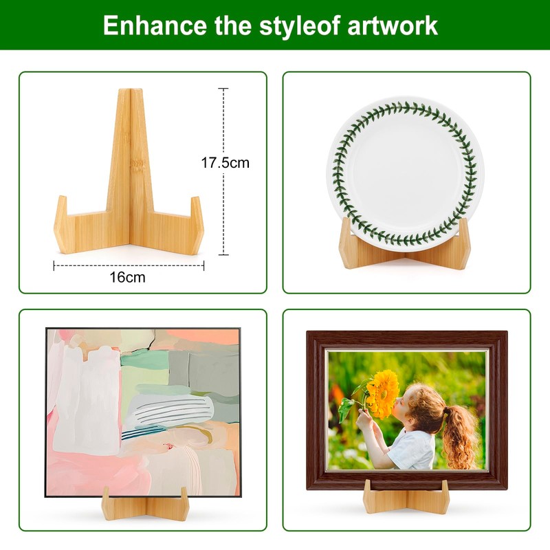 kroucoco Plate Holder Display Stand,6.8 inch Bamboo Easel Stand for