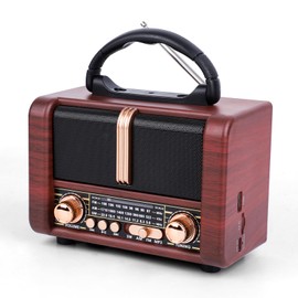 T.TAOMI Retro Portable Radio AM FM SW 3 Band,USB Charging, Shortwave Radio with Bluetooth Speaker,TF Card (Brown)