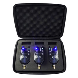 (3 Stück pro Set) Ton und Licht LED Angeln Fischerei Bissanzeiger Beissalarm Fishing Alarm Set Elektronisch Digital (Jeder Bissanzeiger gibt 1 Ausgang Lautsprecher + 2 LED Anzeige verriegelnd im Innen) [3 Modi von Empfindlichkeit, 4 Modi von Tone und 5 M