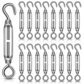 Chumia 16 Pcs M6/5/4 Hook and Eye Turnbuckle 304 Stainless Steel Turnbuckles for Cables Wire Rope Tension for DIY String Light Picture Hanging Fence Gate Wire Tent Rope (Silver,M6)