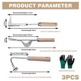 Leikurvo Pack of 3 Hand Weeder Weeder Weeder Tool Garden Tool Weed Fork with Wooden Handle Weed Fork Stainless Steel Root Weeder Weeder Fork for Garden for Digging, Transplanting, Weeding