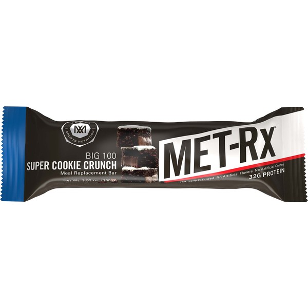 MET-Rx Big 100 Colossal Protein Bar, Super Cookie Crunch, 4 Count Value Pack, High Protein Bars to Support Energy Levels and Muscles, Great as A Meal Replacement, Gluten Free