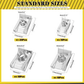 Mardatt 50Pcs M4 M5 M6 M8 304Stainless Steel Auto Car U-Clip, Automotive U Nut Clips U-Style Clip-On Nuts U Fastener Clips U Clip Nuts for Engine Fender Bumper Dash Door Panel Interior