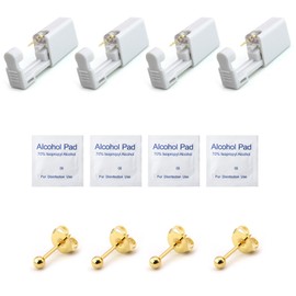 Ear Piercing Gun Kit, Disposable Ear Piercing Gun, Disposable Ear Piercing Gun, Disposable Sterile Safety Ear Nose Piercing Gun Kit, for Girls, Women, Men, Gold, 8 Pieces, 0