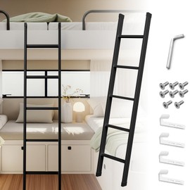 66inch RV Bunk Bed Ladder, 66" Heavy Duty Travel Trailer Bed Ladders, Metal Camper Bunk Bed Ladder with 4 Hook and Foot Caps, 330 LBS Loading Twin Bed Step Ladder Portable Stairs Steps, Black
