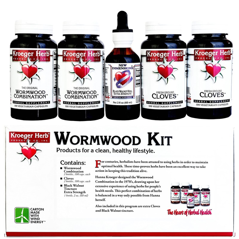 Kroeger Herb Products, Wormwood Herb Supplement Kit, Black Walnut, Clove,