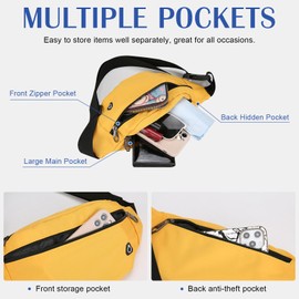 RISIPU Bum Bag for Men Women — Waterproof Bumbag Fanny Pack with Headphone Jack and Adjustable Strap, 3-Zipper Pockets, Lightweight Waist Bag, Ideal for Running, Hiking, Cycling, Travel (Yellow)