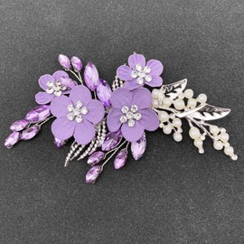 PRETTYLIFE Purple Flower Hair Clips Bridal Pearl Leaf Crystal Floral Hair Pieces Accessories for Wedding Prom